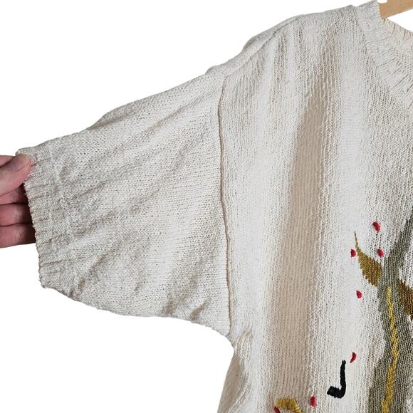 Vintage Leslie Fay Women's Short Sleeve Knit Botanical Leaf Print Sweater Size L - Picture 5 of 11